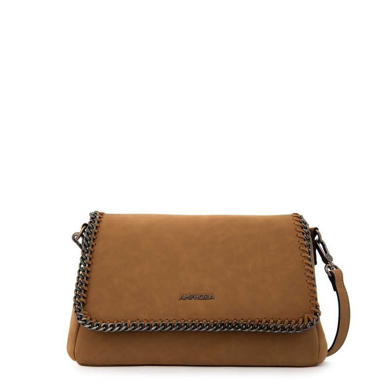 AMPHORA - Cartera Bandolera con tapa mediana maya café