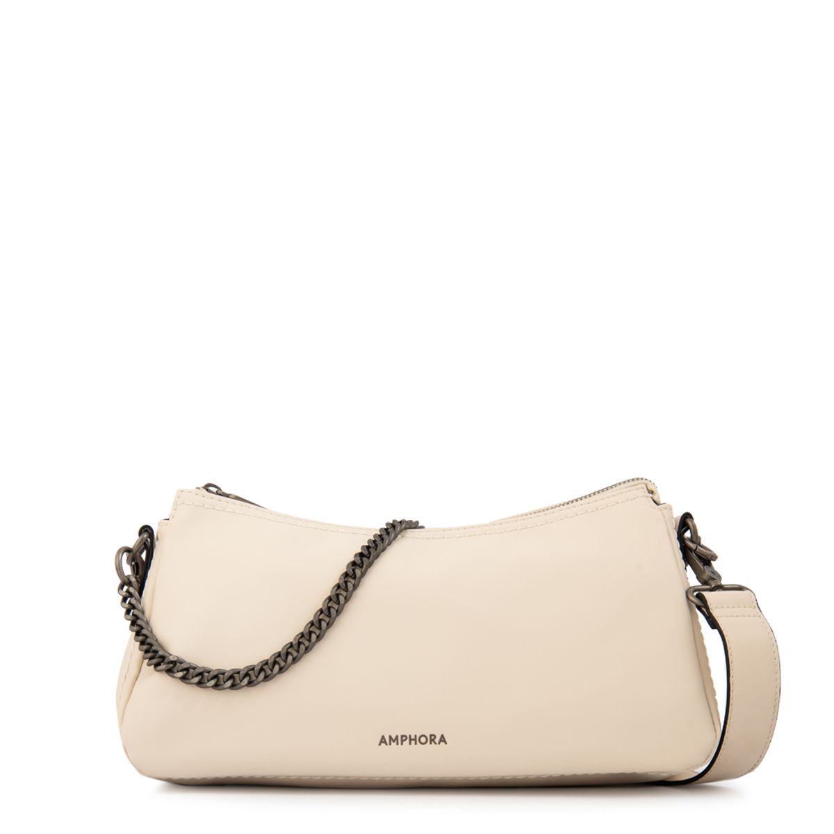 AMPHORA - Cartera corte oval bonnie mediana blanco crudo