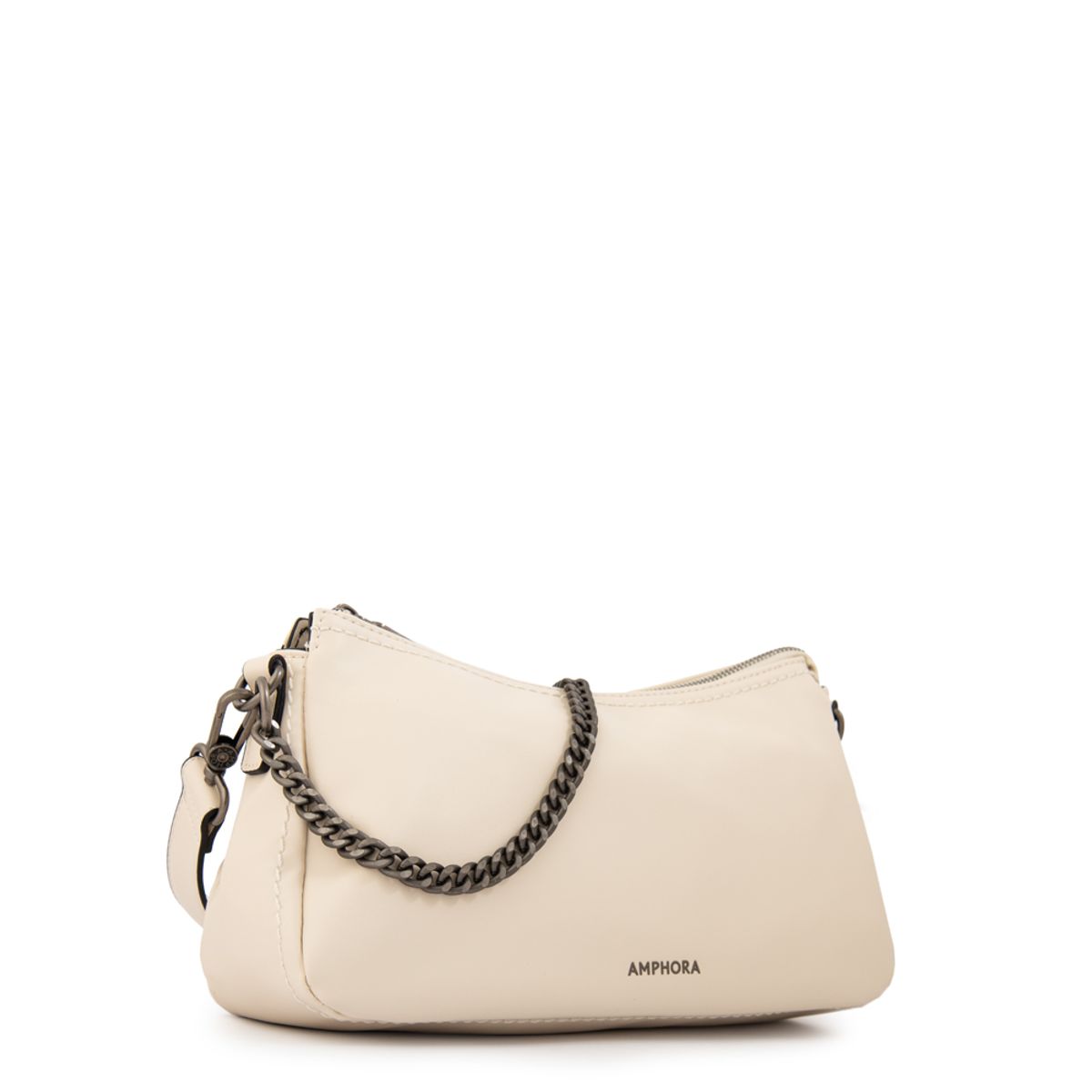 AMPHORA - Cartera corte oval bonnie mediana blanco crudo