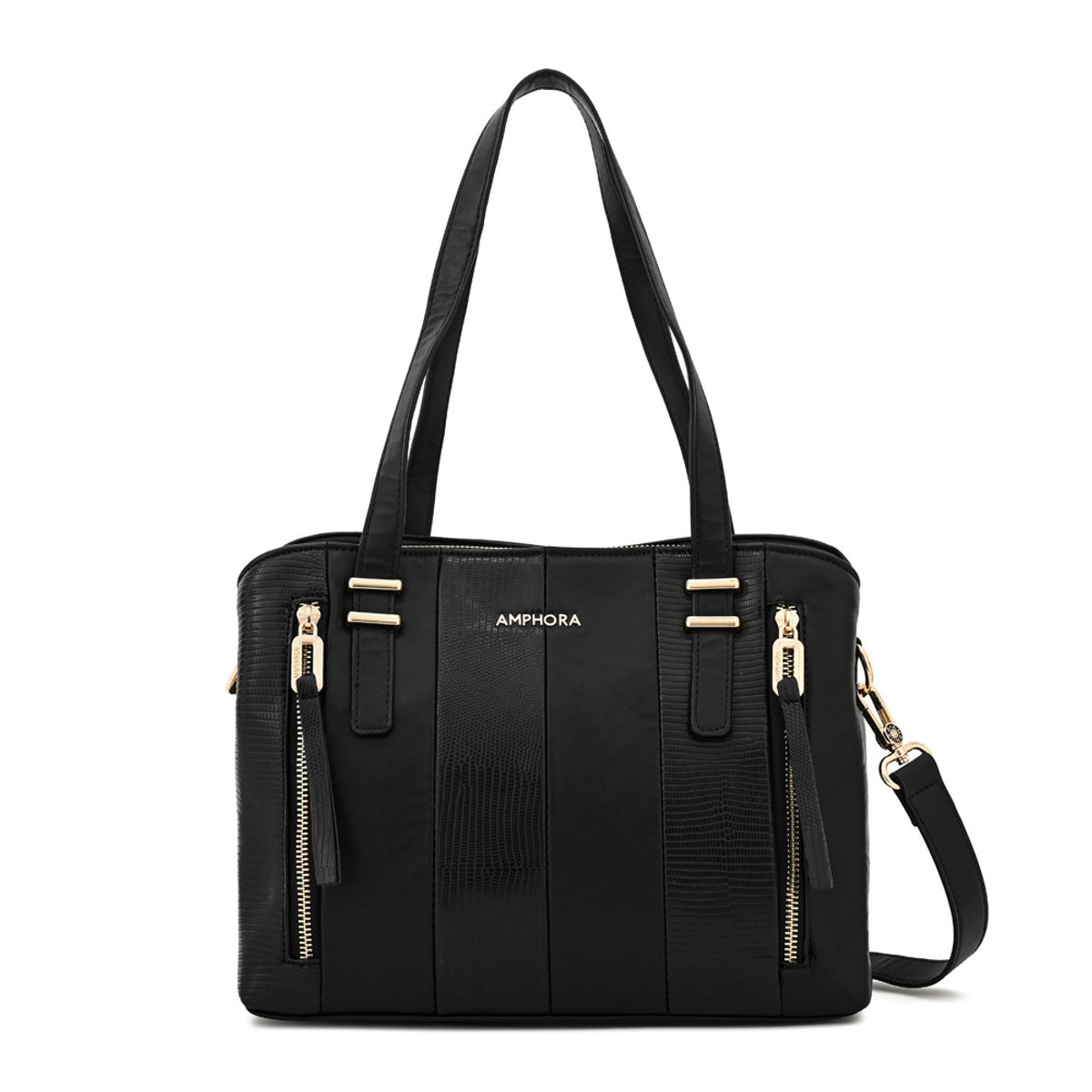 AMPHORA - Cartera tote tres divisiones manila grande negro