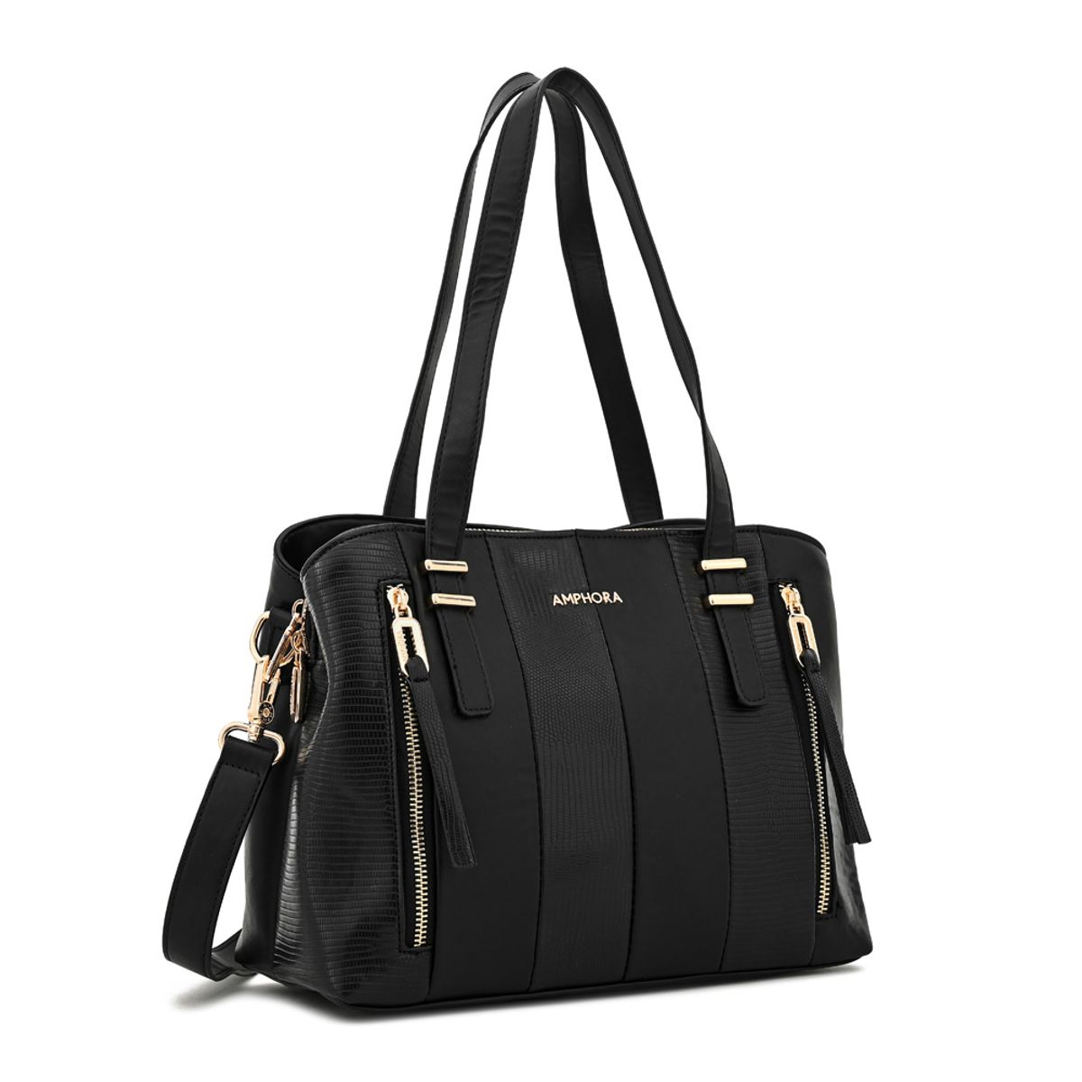 AMPHORA - Cartera tote tres divisiones manila grande negro