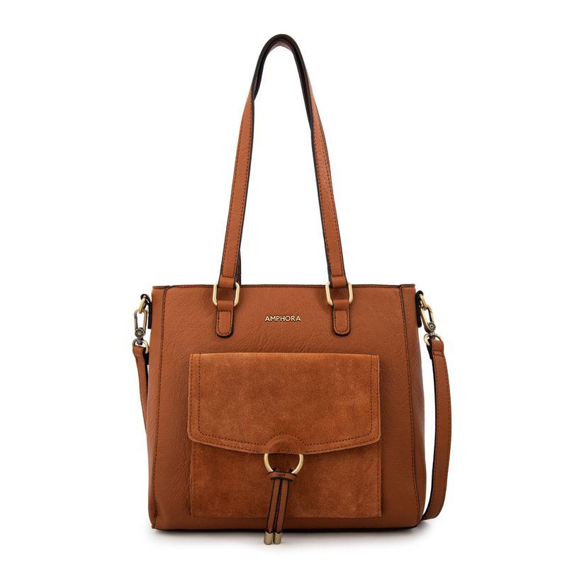 AMPHORA - Cartera Dos Asas tres divisiones mediana lya café medio