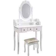 ITAHOME - TOCADOR MAQUILLAJE MADERA BLANCO 5C BANCA + ESPEJO VICTORIA