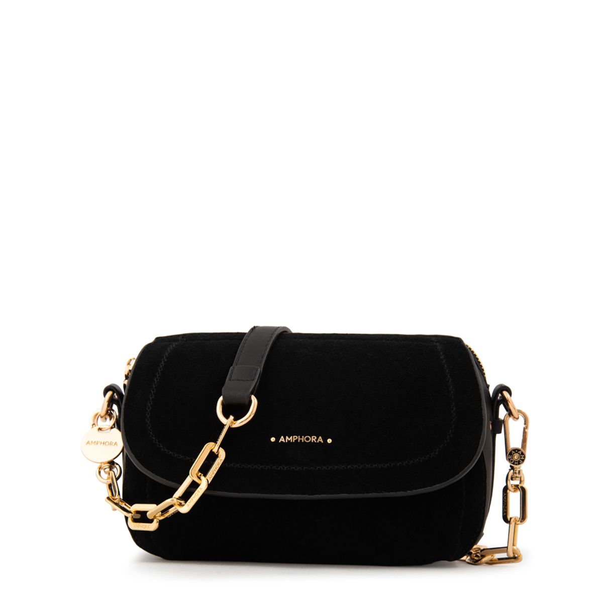 AMPHORA - Cartera Bandolera con tapa pequeña greta negro