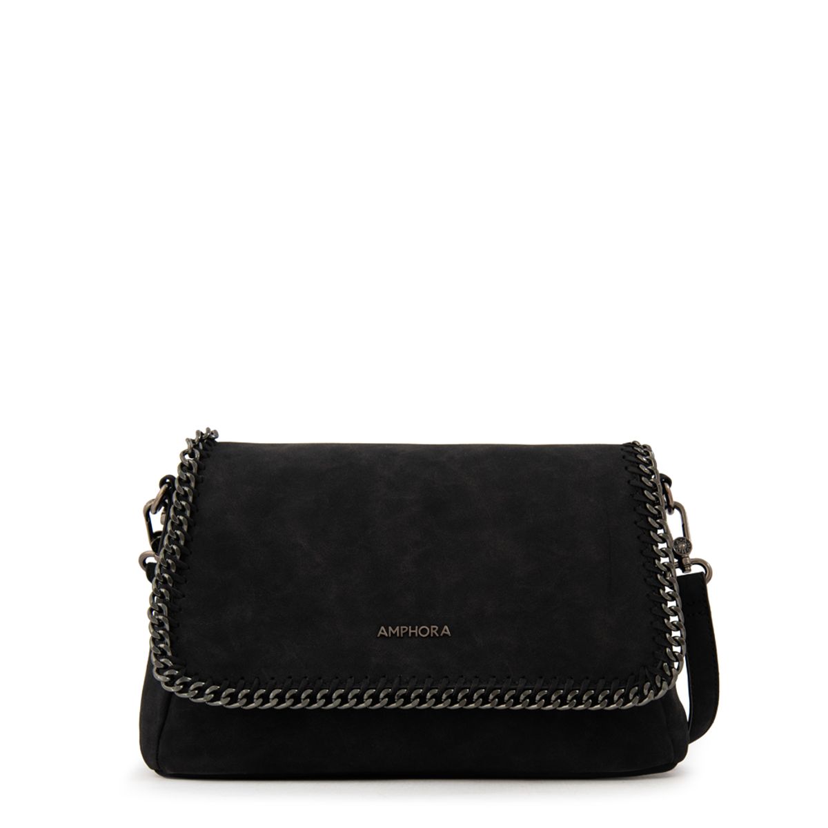 AMPHORA - Cartera Bandolera con tapa mediana maya negro