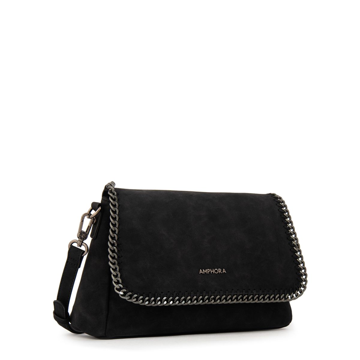 AMPHORA - Cartera Bandolera con tapa mediana maya negro