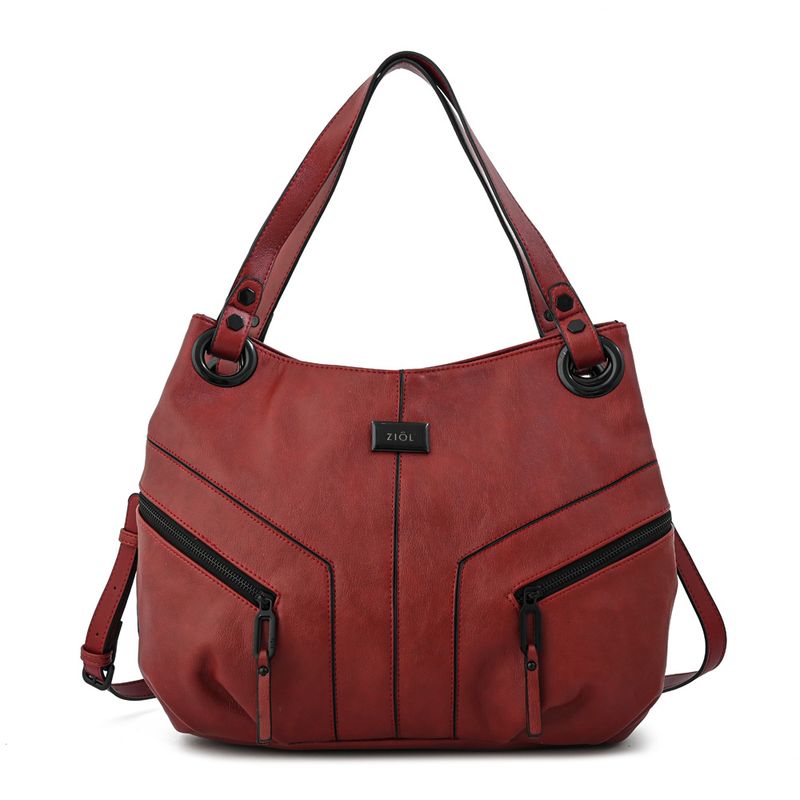 ZIOL - Cartera dos asas tres divisiones mediana ema rojo oscuro