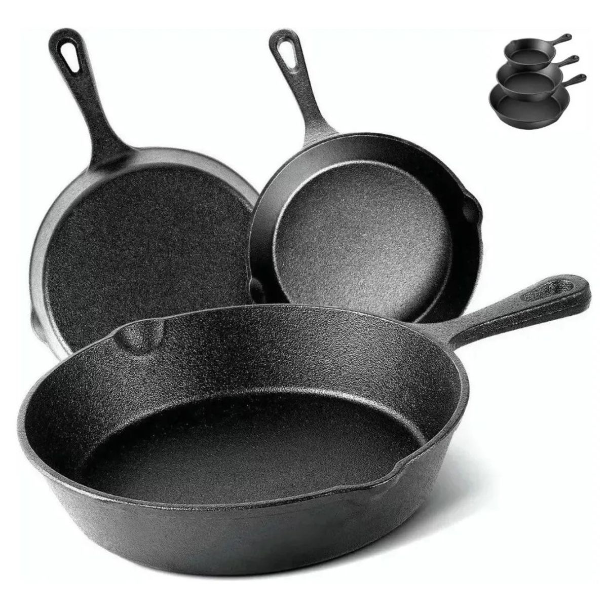 MUNDO MAGIA - Set De 3 Sartenes Hierro Fundido 16 20 Y 25cm Fierro