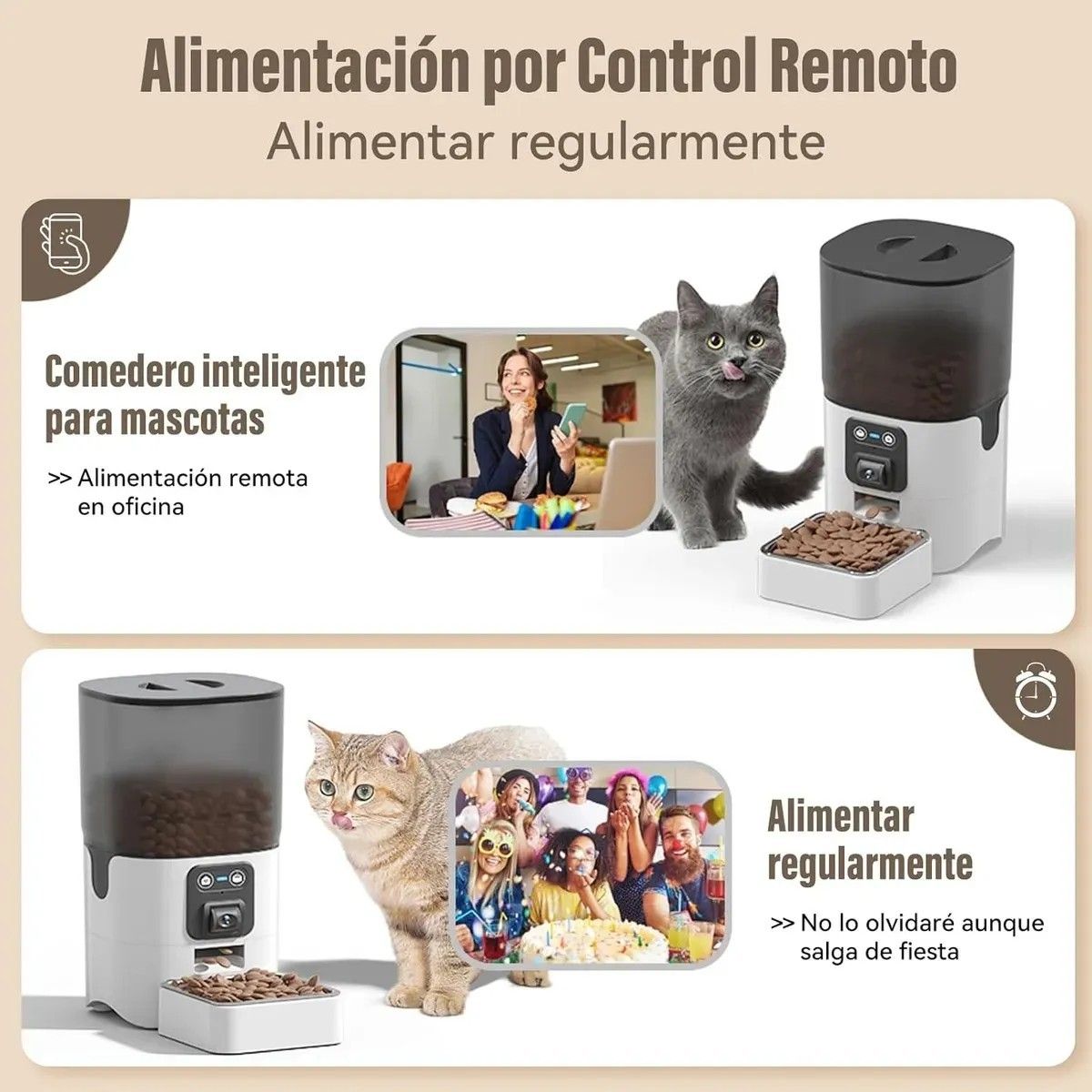 MUNDO MAGIA - Dispensador Automático Alimento Comida Mascotas Cámara 6l