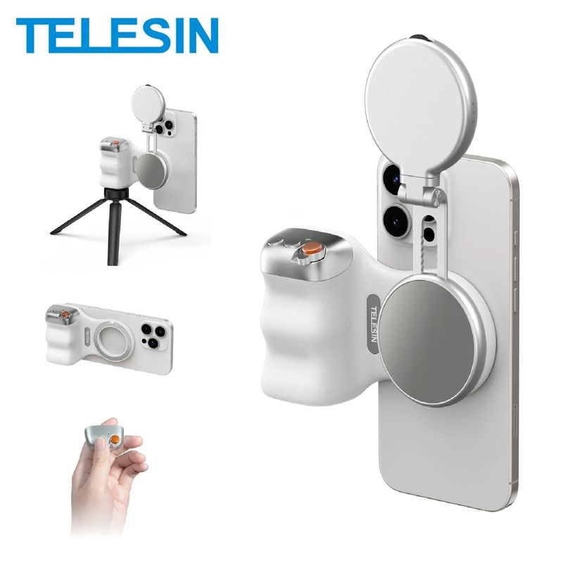 TELESIN - Kit Grip MagSafe + Luz LED Espejo y Disparador para Teléfono