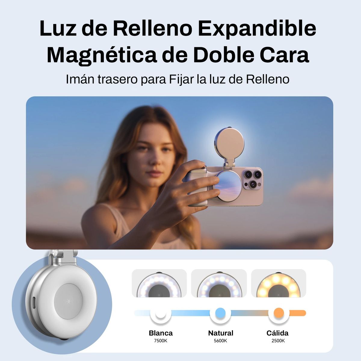 TELESIN - Kit Grip MagSafe + Luz LED Espejo y Disparador para Teléfono