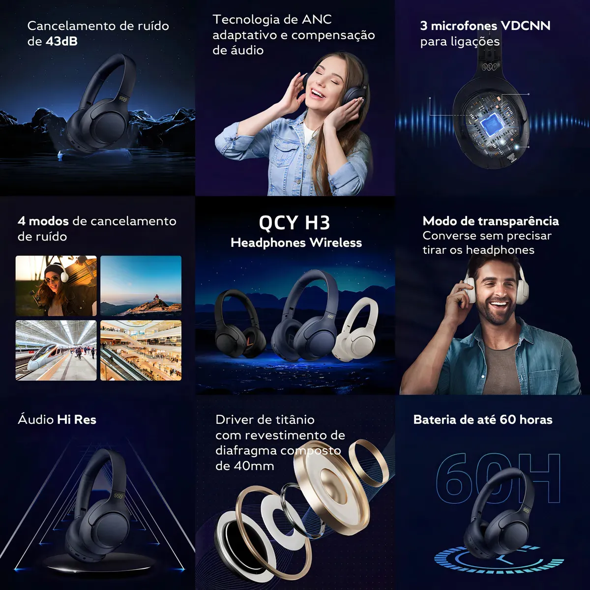 QCY - Qcy H3 Anc Audífonos Inalámbricos  Hi-res Cancelación Ruido 60H Naranja