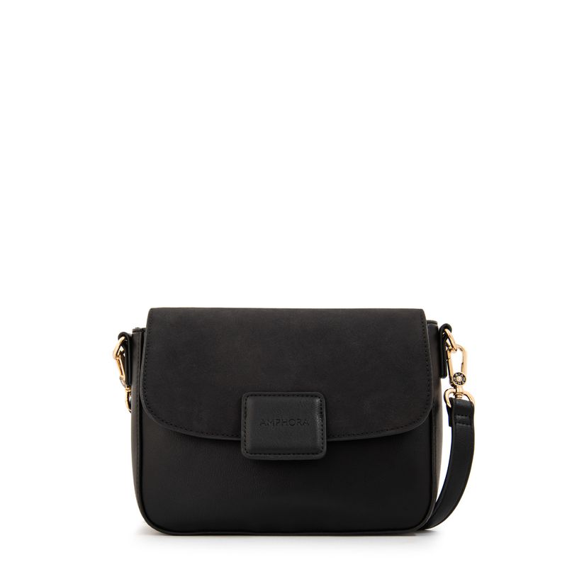 AMPHORA - Cartera bandolera con tapa osaka pequeña negro