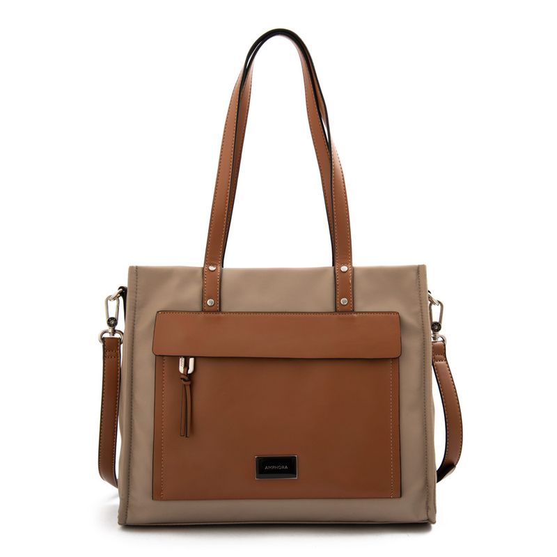 AMPHORA - Cartera Dos Asas mediana praga beige oscuro