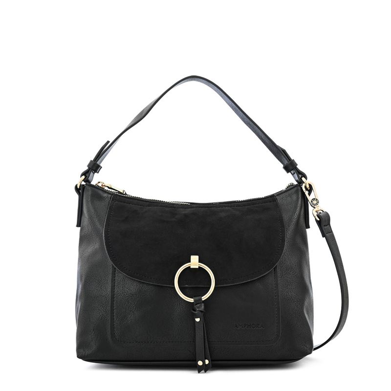 AMPHORA - Cartera corte oval mediana rustique negro