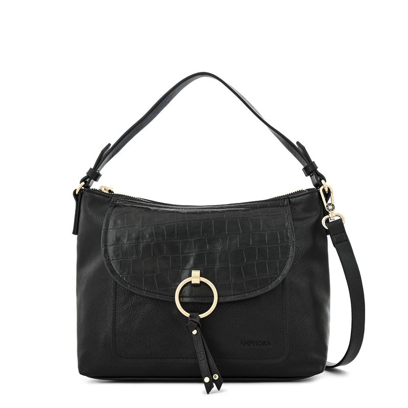 AMPHORA - Cartera corte oval mediana rustique Negro especial