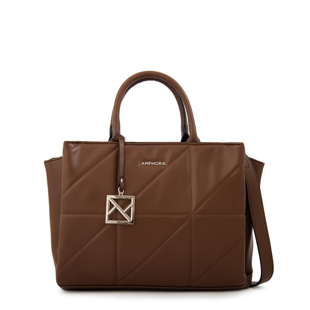 AMPHORA - Cartera tote tres divisiones meryl mediana café oscuro