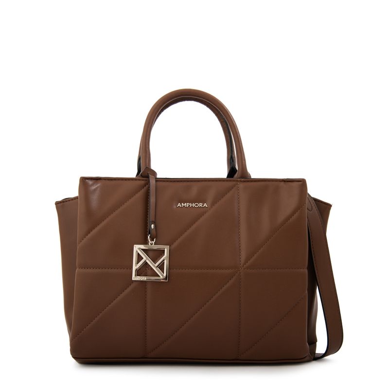 AMPHORA - Cartera dos asas tres divisiones meryl mediana café oscuro