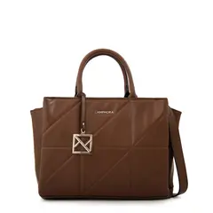 AMPHORA - Cartera dos asas tres divisiones meryl mediana café oscuro
