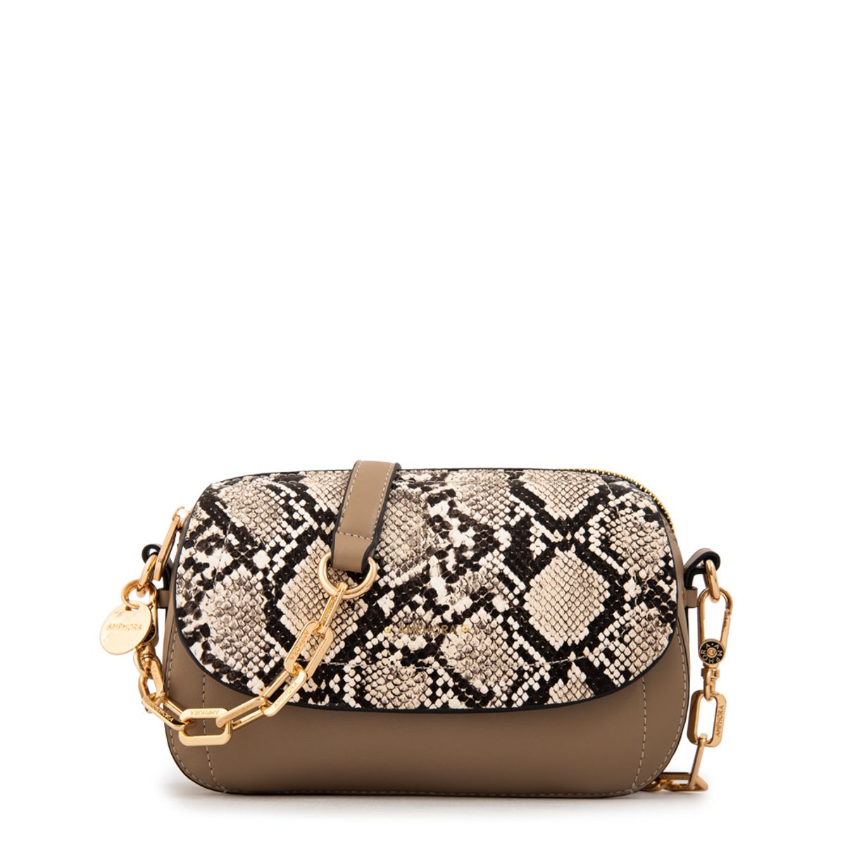 AMPHORA - Cartera bandolera con tapa greta pequeña beige