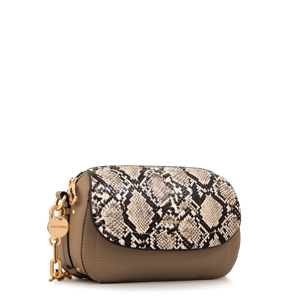 AMPHORA - Cartera bandolera con tapa greta pequeña beige