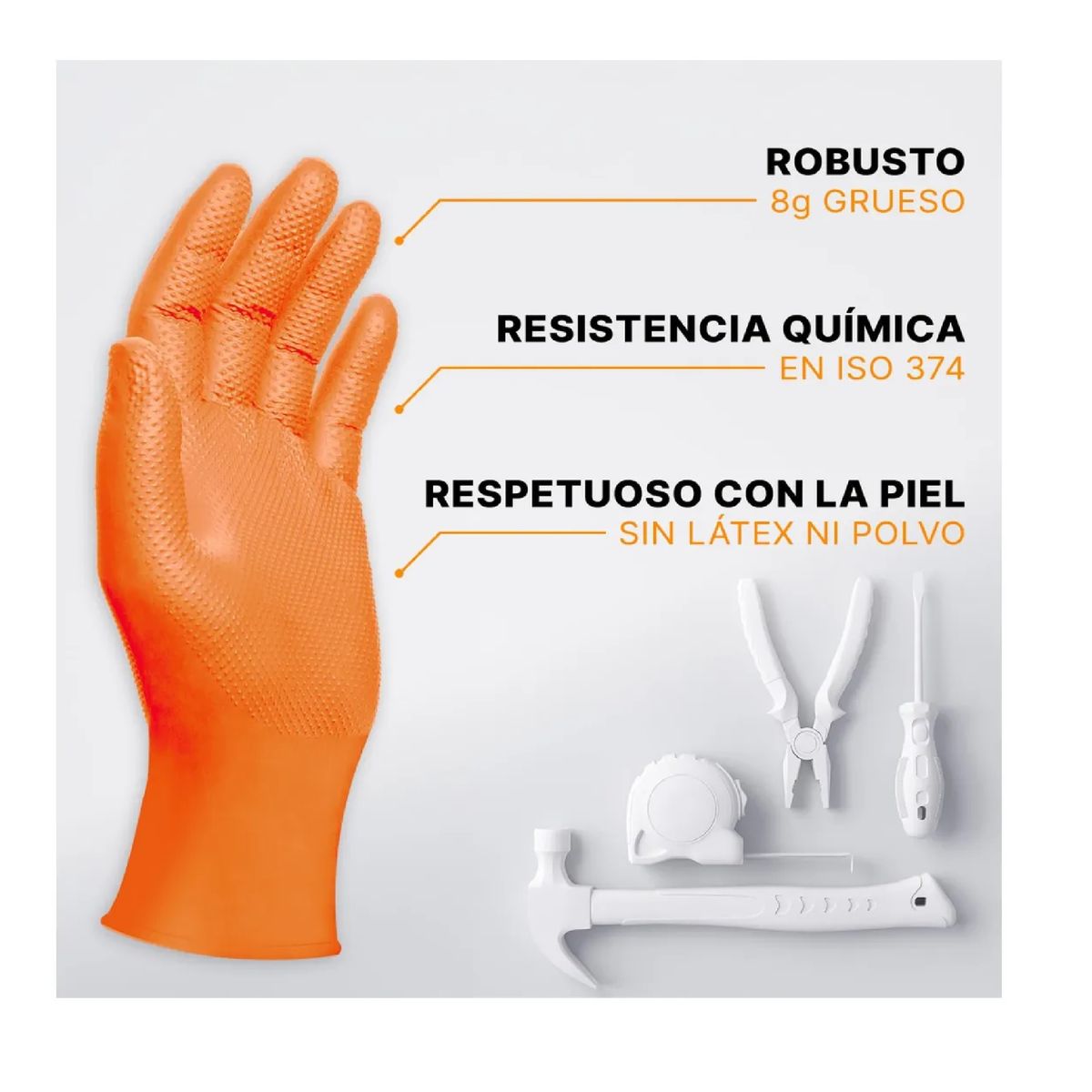 CLEANCARRIER - Guantes Naranjo Diamantado 8.5 Grs Pro Cleancarrier 50unds Talla L