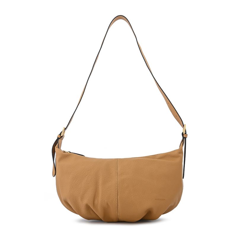 AMPHORA - Cartera corte oval mediana blanche camel