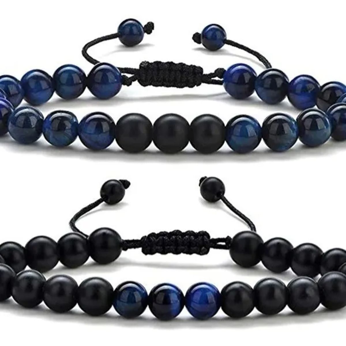 GENERICO - Conjunto Pulseras Onix Y Ojo De Tigre Azul Hombre Y Mujer Royal Madriz