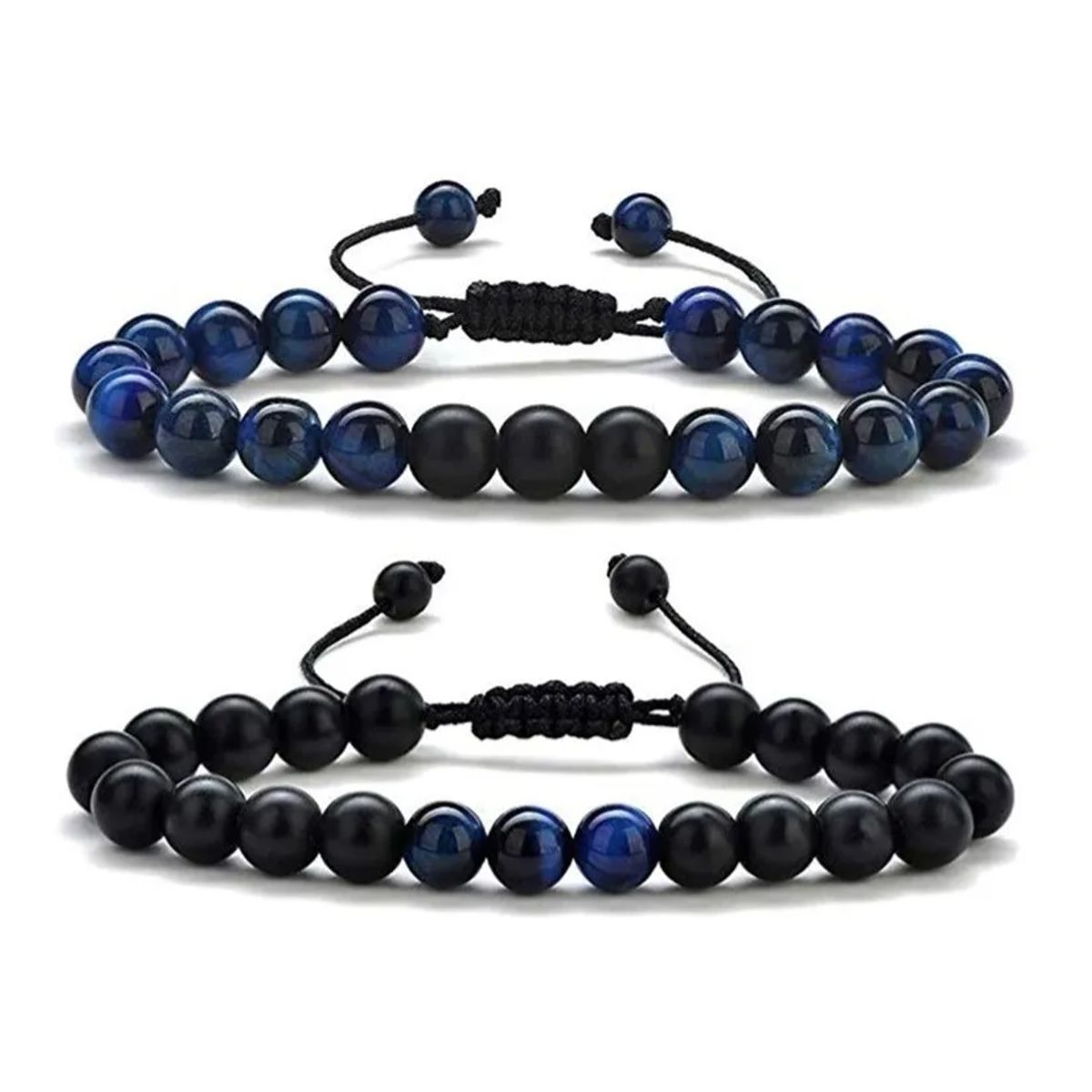 GENERICO - Conjunto Pulseras Onix Y Ojo De Tigre Azul Hombre Y Mujer Royal Madriz