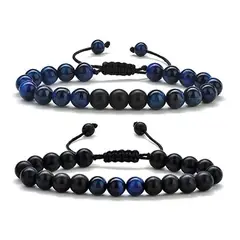 GENERICO - Conjunto Pulseras Onix Y Ojo De Tigre Azul Hombre Y Mujer Royal Madriz