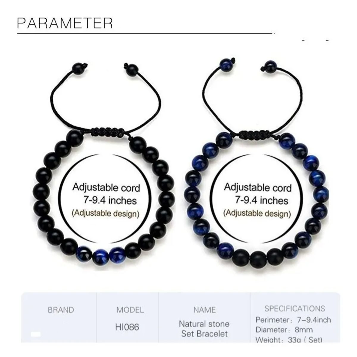 GENERICO - Conjunto Pulseras Onix Y Ojo De Tigre Azul Hombre Y Mujer Royal Madriz