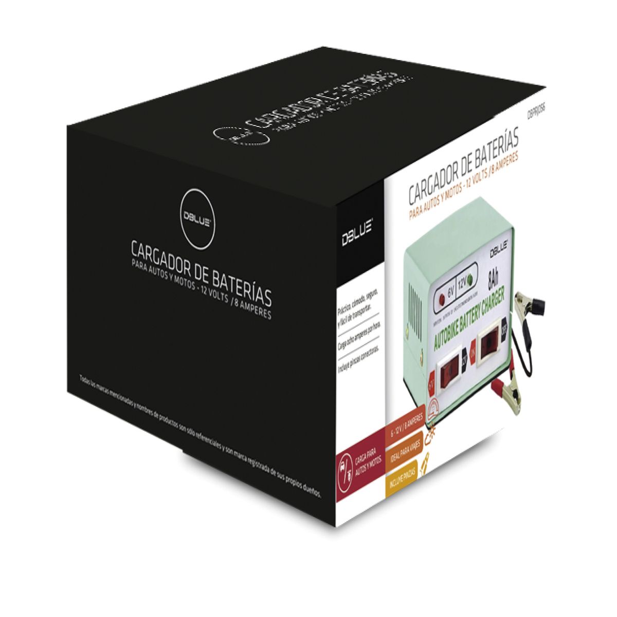 DBLUE - Cargador De Batería Autos Y Motos Potencia De 6v Y 12v - Ps