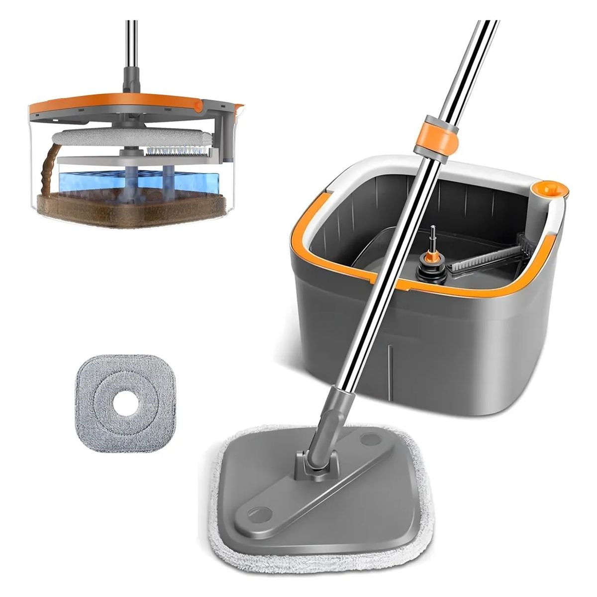 BOMIDI - Trapeador Giratorio 360°+180 Bomidi Balde Escurridor 2 Mopas