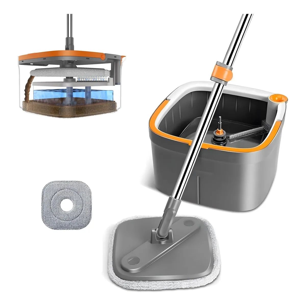 BOMIDI - Trapeador Giratorio 360°+180 Bomidi Balde Escurridor 2 Mopas