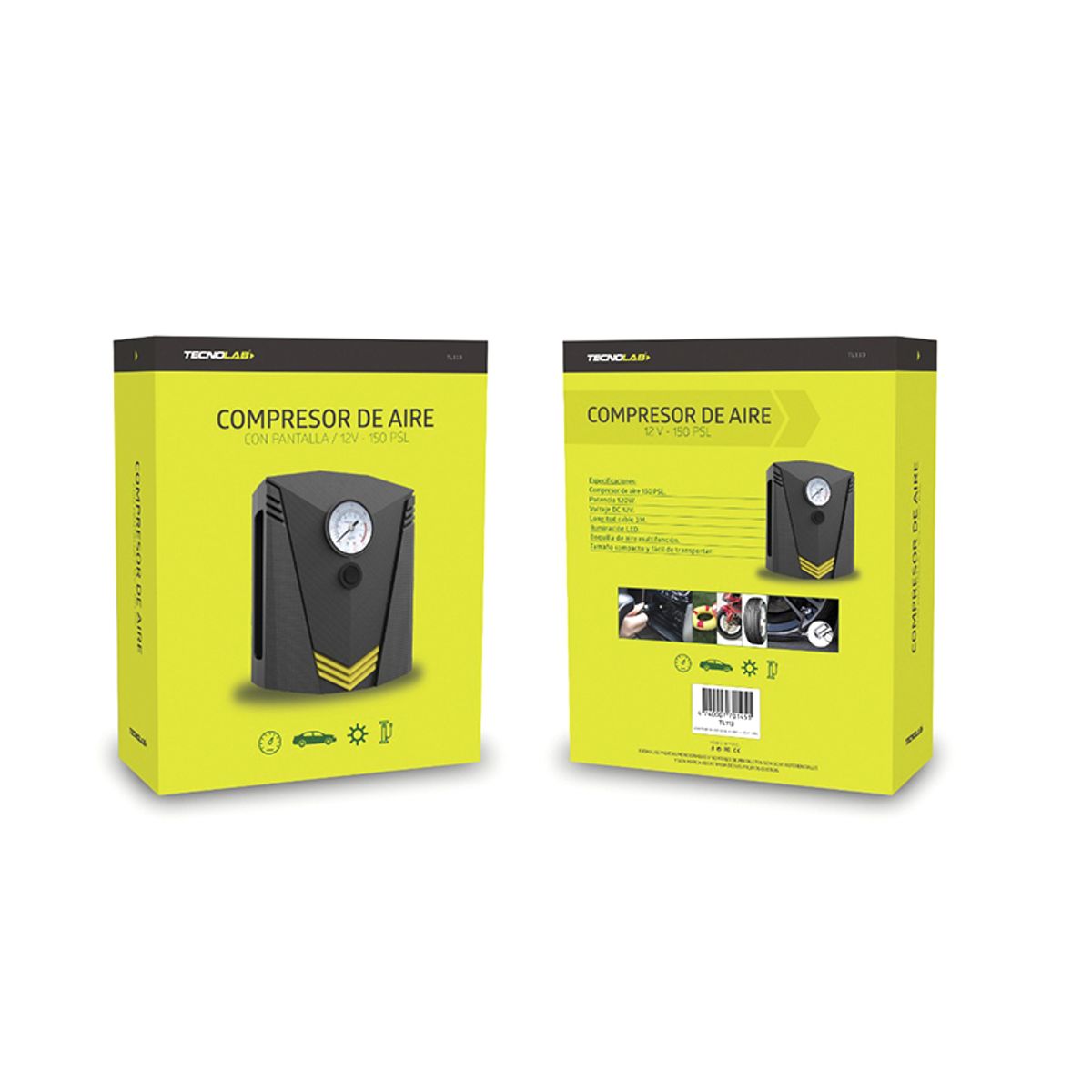 TECNOLAB - Compresor De Aire Portátil 150psi De 120w Para Autos - Ps