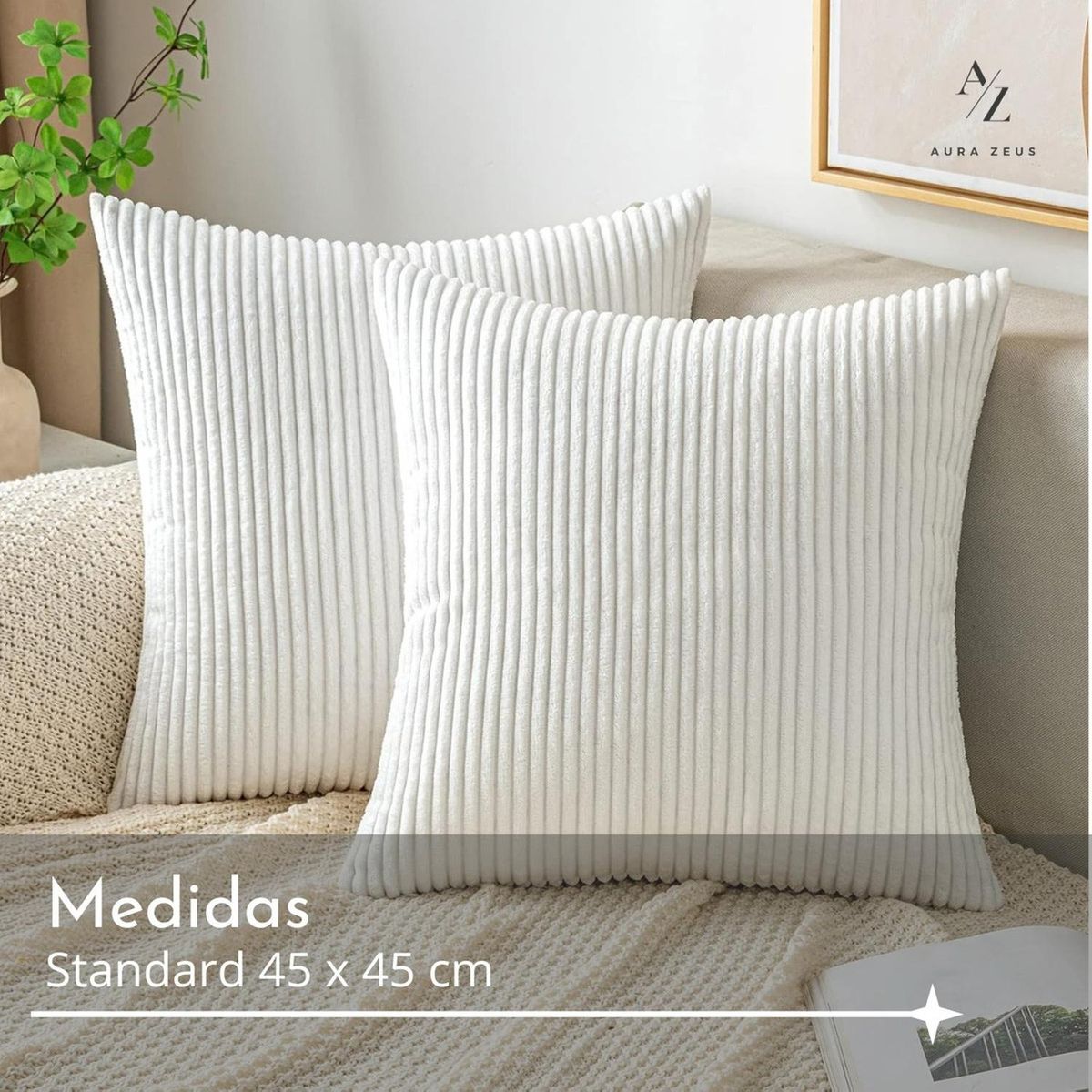 AZ AURAZEUS - Set De 2 Fundas De Cojines Cama Sillon Suave Negra 45 X 45 Aura Zeus