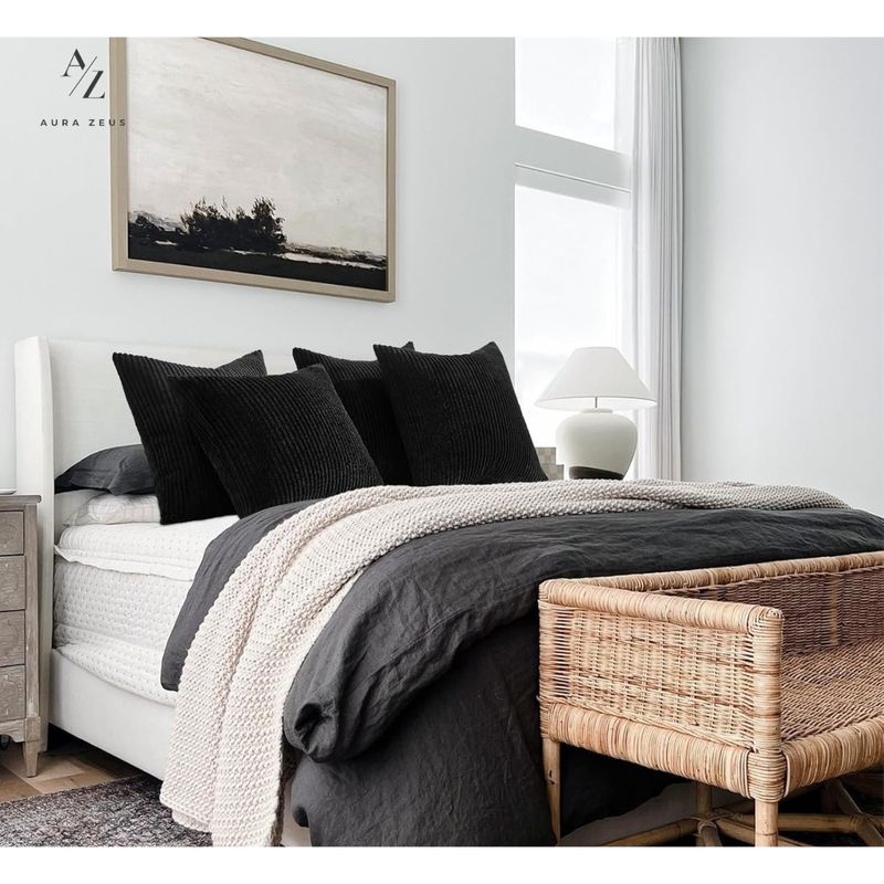 AZ AURAZEUS - Set De 2 Fundas De Cojines Cama Sillon Suave Negra 45 X 45 Aura Zeus