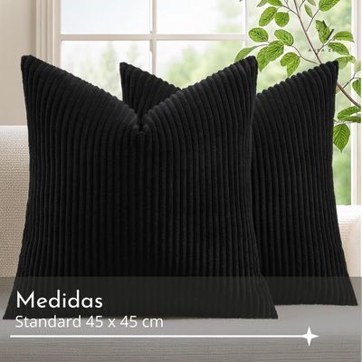 Imagen 2 del producto Set De 2 Fundas De Cojines Cama Sillon Suave Negra 45 X 45 Aura Zeus