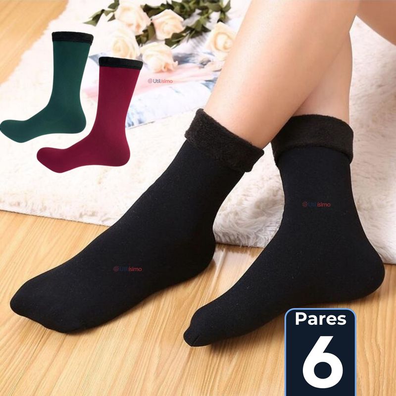 UTILISIMO - Pack 6 Pares Calcetines Polar Térmico Interior Afelpado Mujer Surtidos
