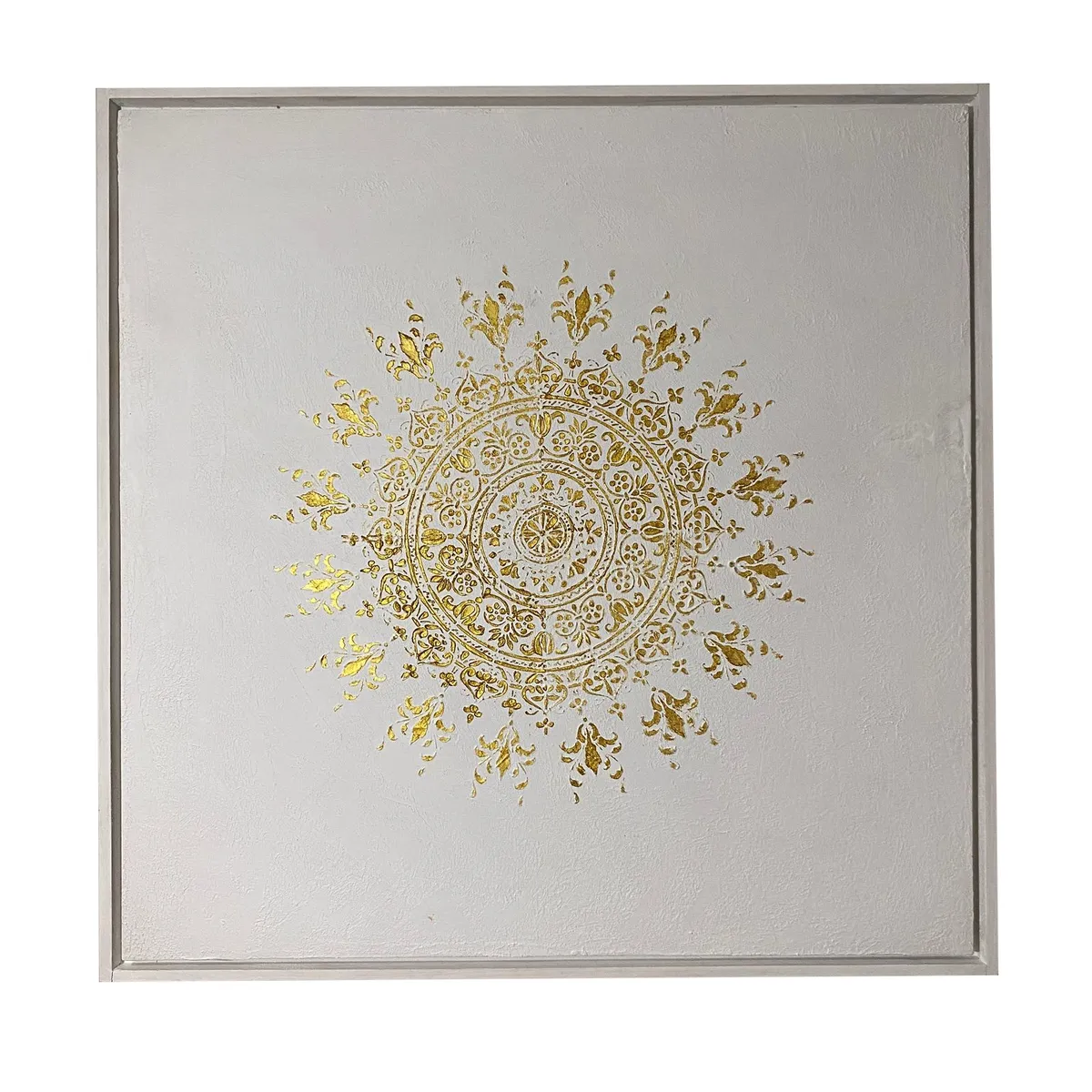 GENERICO - Cuadro Decorativo Mandala Texturizado Dorado Fondo Blanco Moderno 80x80 cm