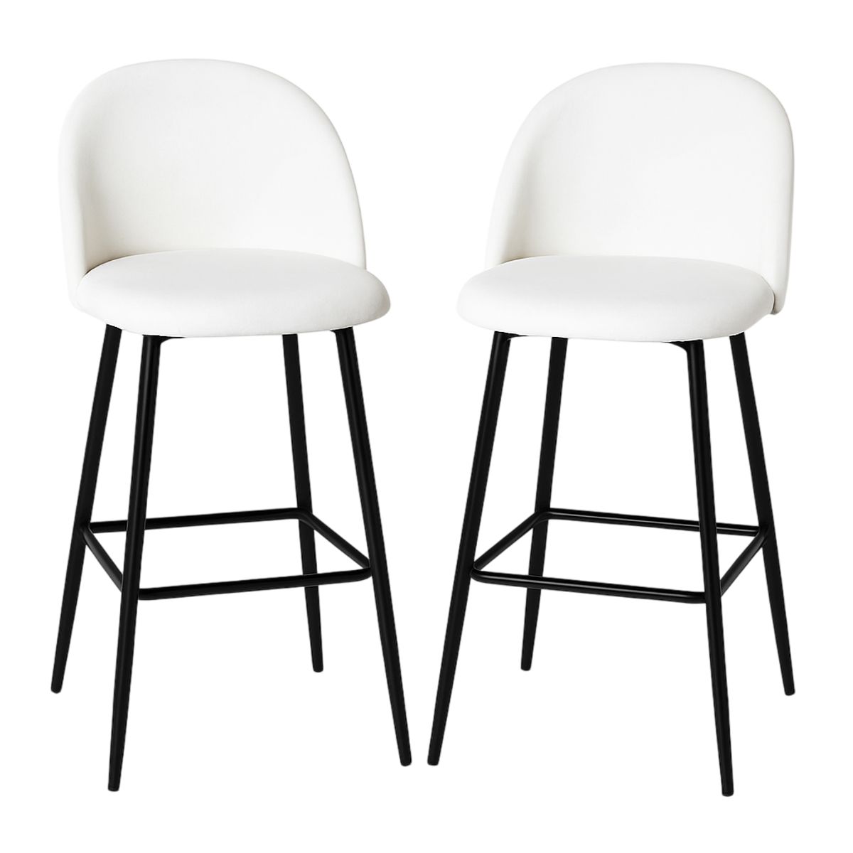 MOBOI - Pack 2 Pisos de Bar Taburete Velvet 66cm Terciopelo Blancos