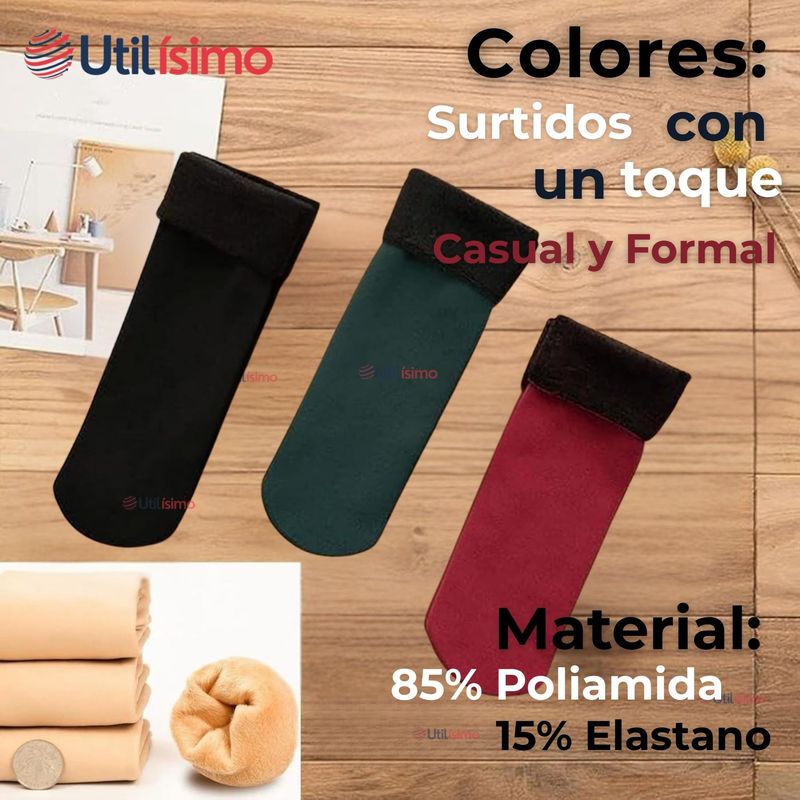 UTILISIMO - Pack 12 Pares Calcetines Polar Térmico Interior Afelpado Mujer Surtido