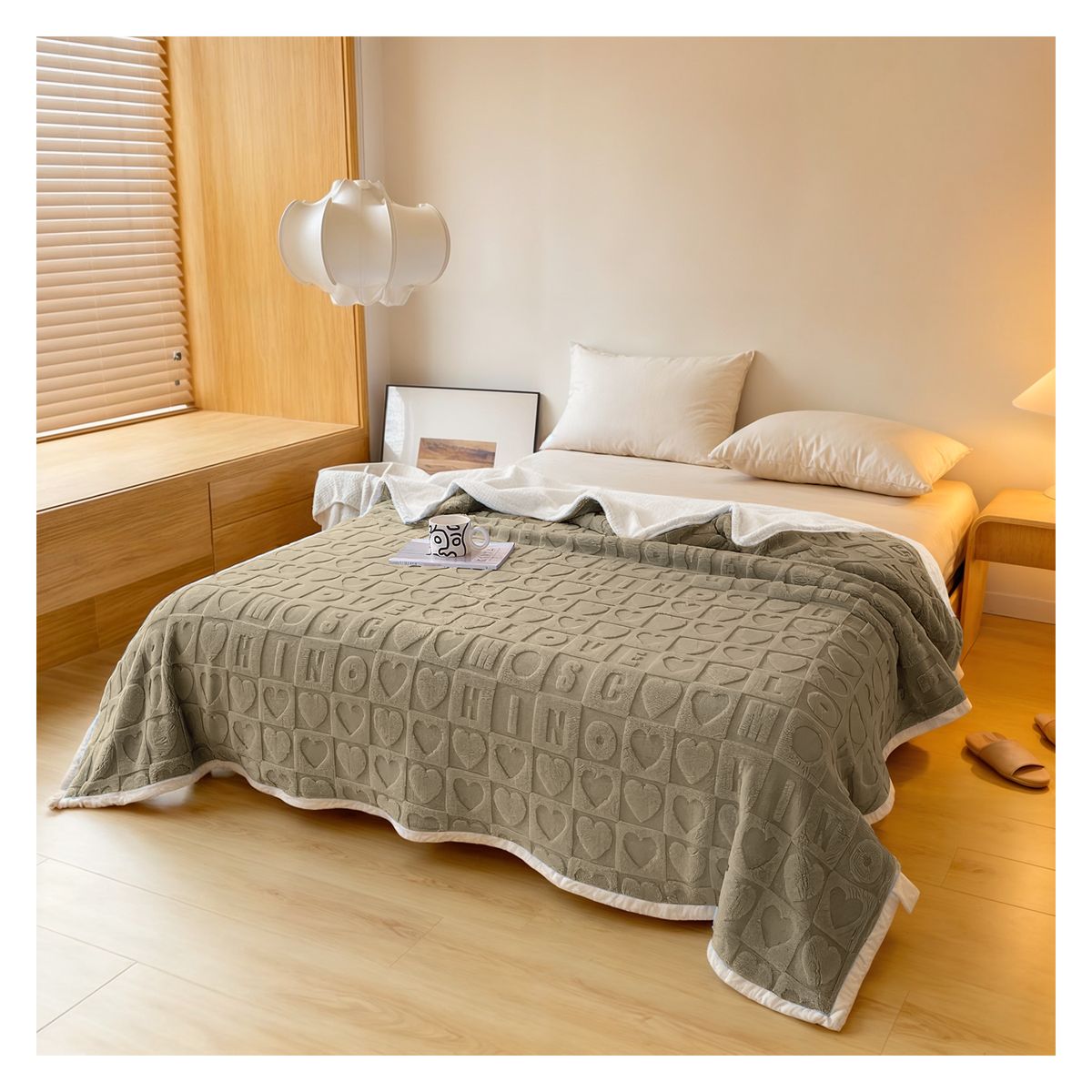 GENERICO - MANTA DISEÑO CORAZON CON CHIPORRO 2 PLAZAS OKAERI - Beige - 2 Plazas