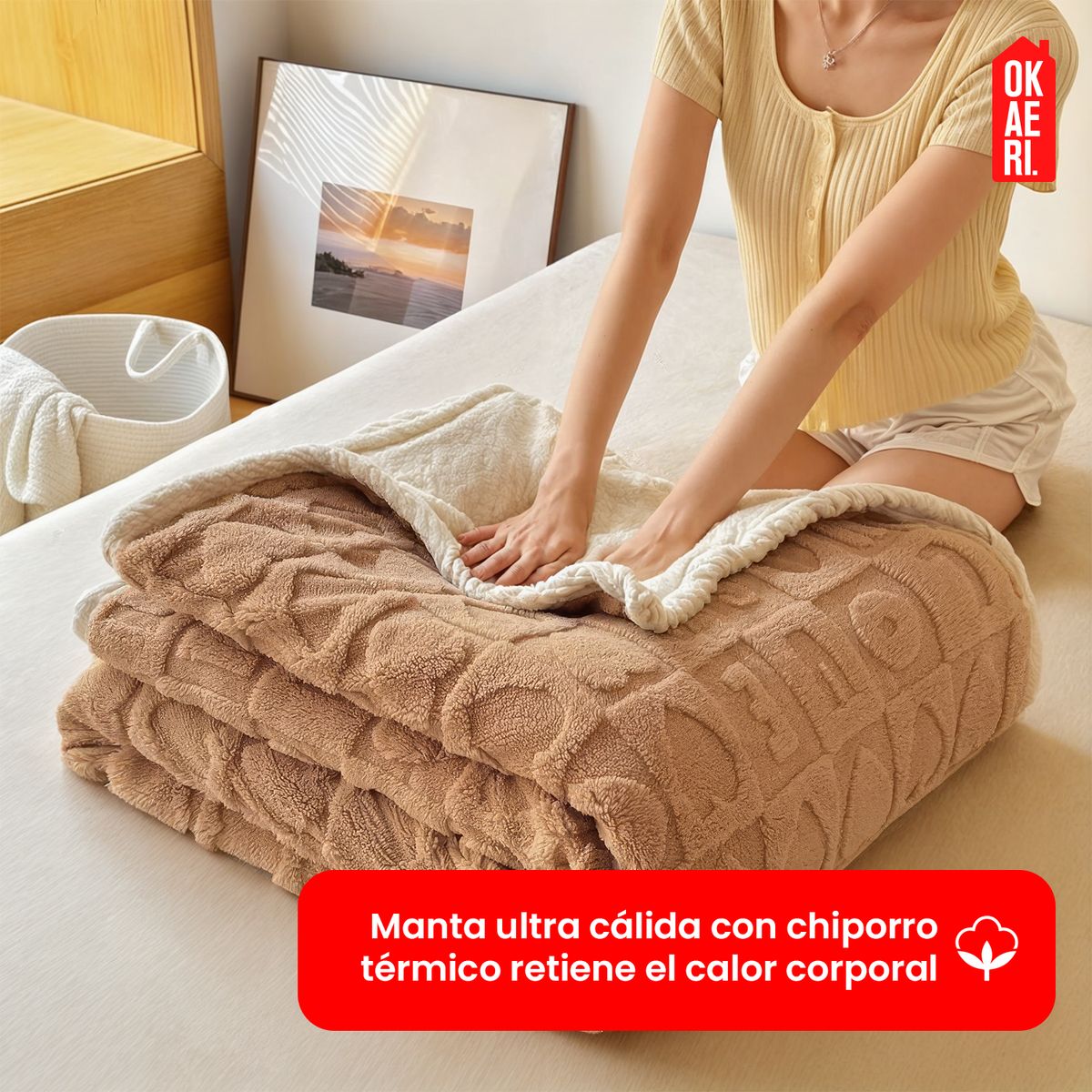 GENERICO - MANTA DISEÑO CORAZON CON CHIPORRO 2 PLAZAS OKAERI - Beige - 2 Plazas