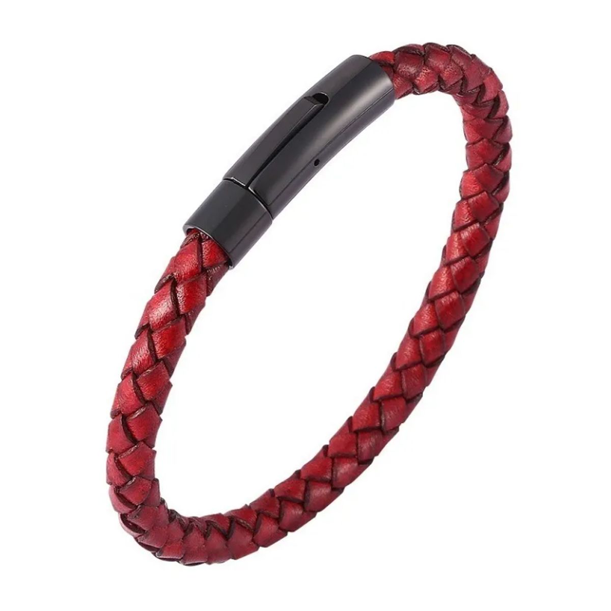 GENERICO - Pulsera De Cuero Black And Red Hombre Moda Royal Madriz