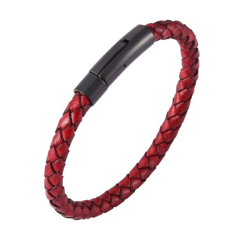 GENERICO - Pulsera De Cuero Black And Red Hombre Moda Royal Madriz