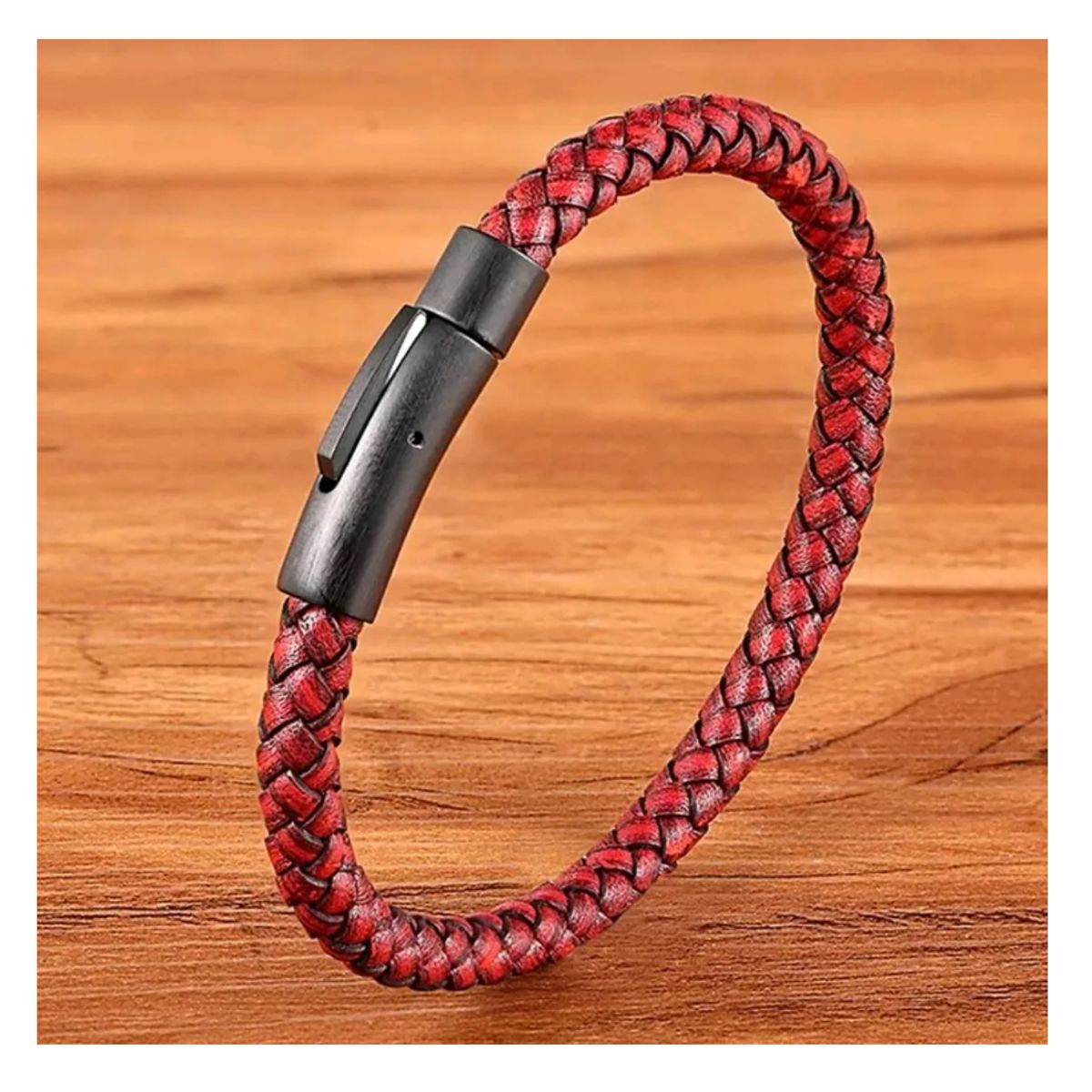 GENERICO - Pulsera De Cuero Black And Red Hombre Moda Royal Madriz