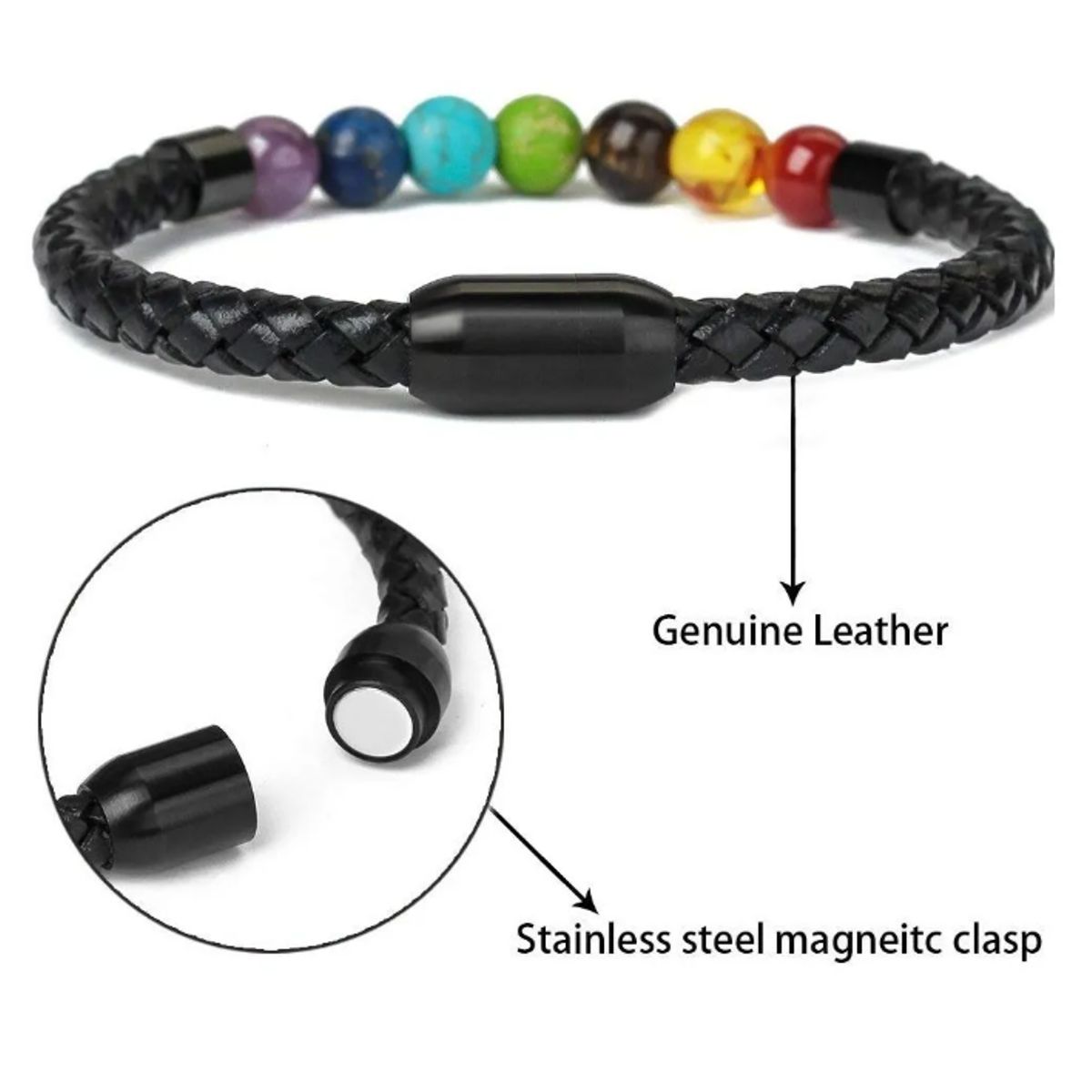 GENERICO - Pulsera De Cuero 7 Chakras Hombre Mujer Moda Royal Madriz