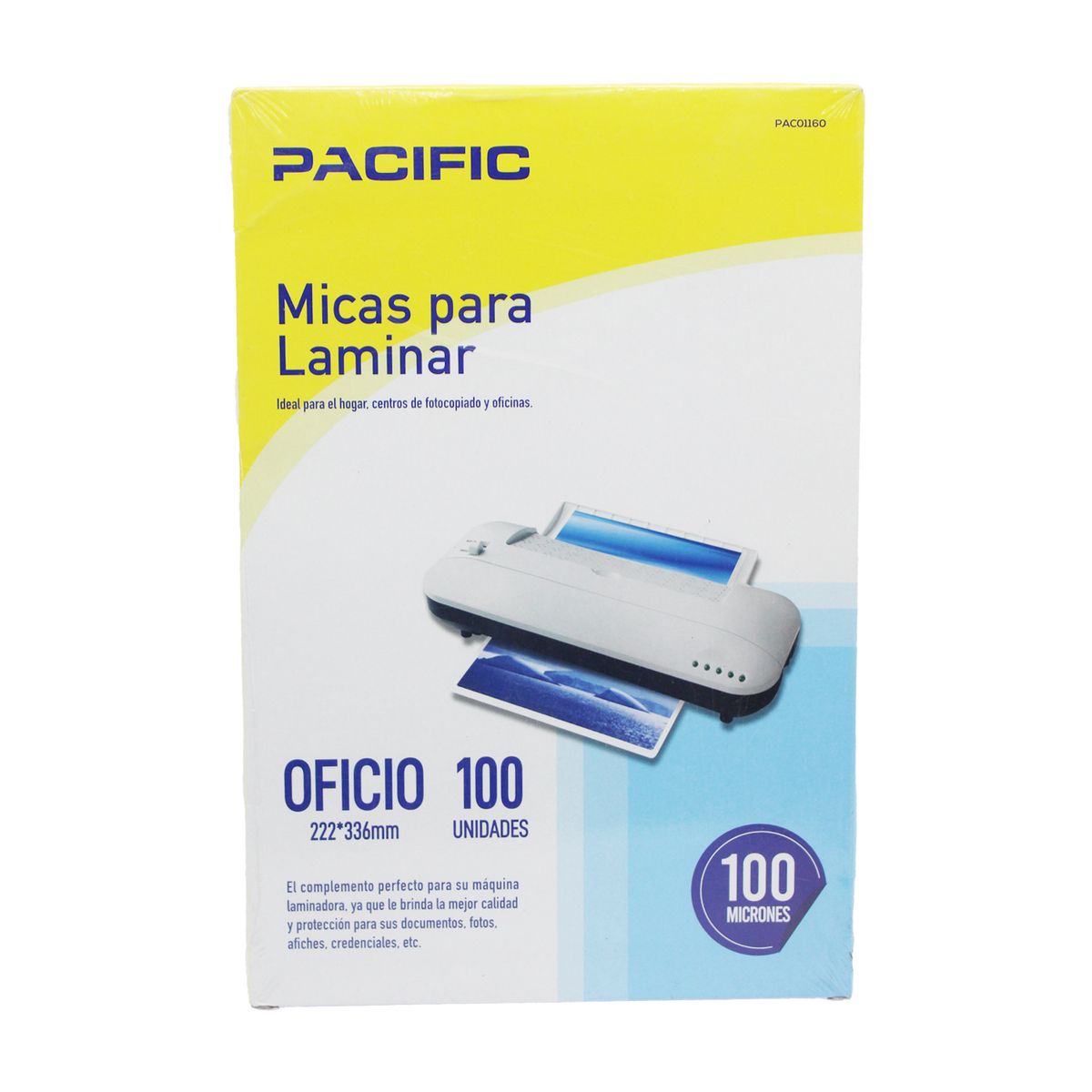 PACIFIC - 100 Laminas Micas Termolaminadora Oficio 100 Micrones - Ps