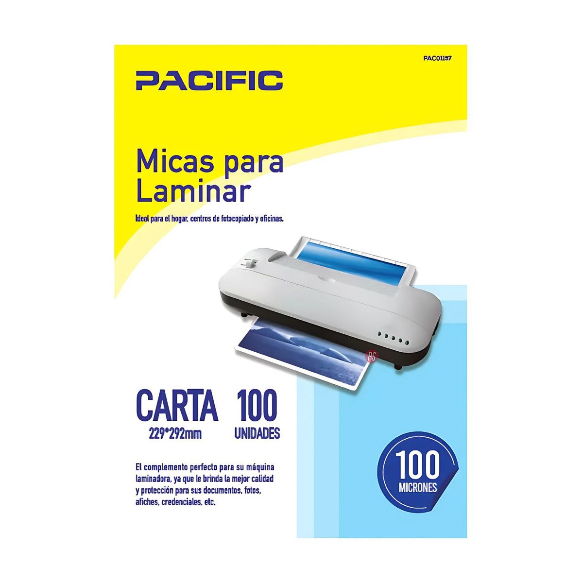 PACIFIC - 100 Laminas Micas Termolaminadora Carta 100 Micrones - Ps